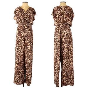 THE NINES Leopard Print Cutout Back Jumpsuit S